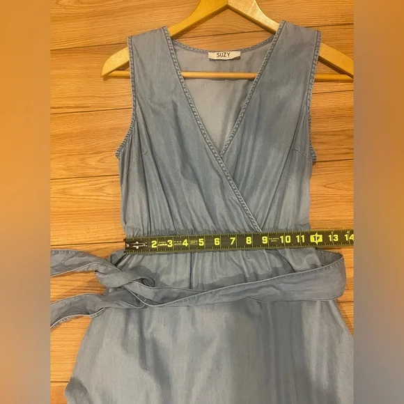 Suzy Shier Blue Sleeveless Dress small belted denim look - Picture 5 of 9